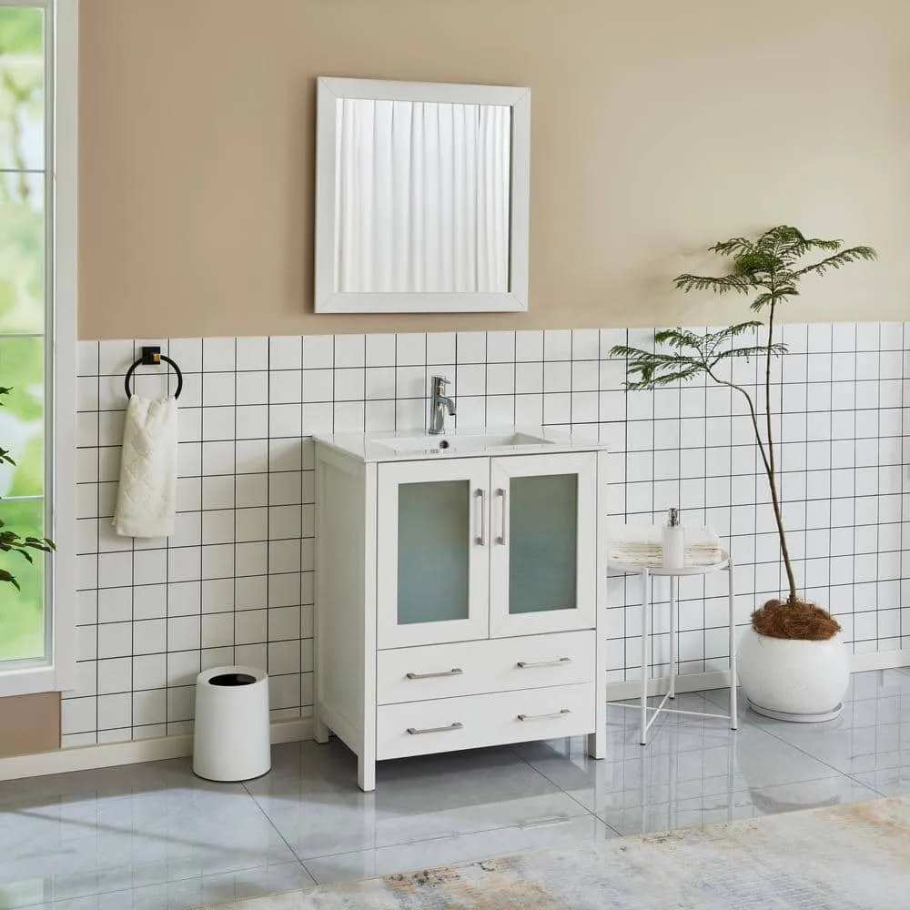 Vanity Art Brescia 30 in. W x 18 in. D x 36 in. H Bath Vanity in White with White Top, White Basin, and Mirror, photo 2 of 8