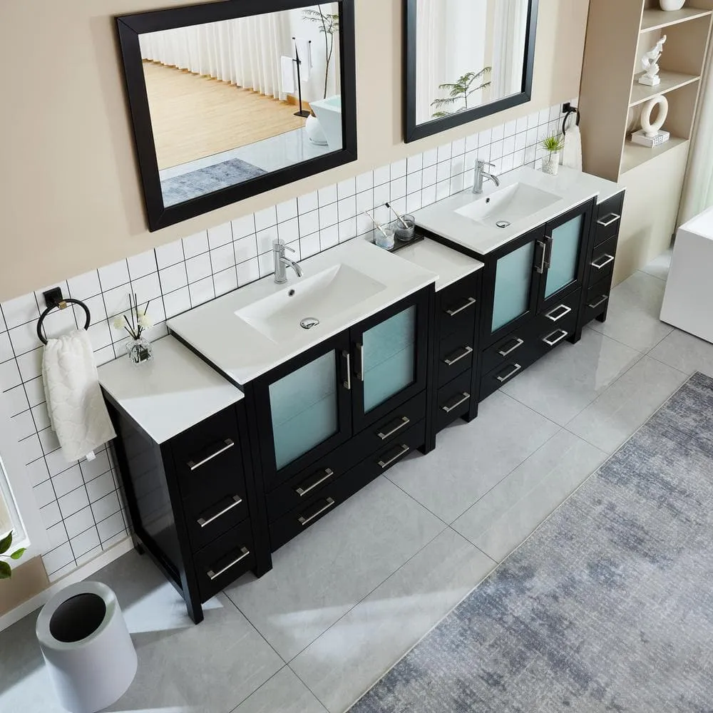 Vanity Art Brescia 108 in. W x 18 in. D x 36 in. H Bathroom Vanity in Espresso with Double Basin Top in White Ceramic and Mirrors, photo 3 of 11