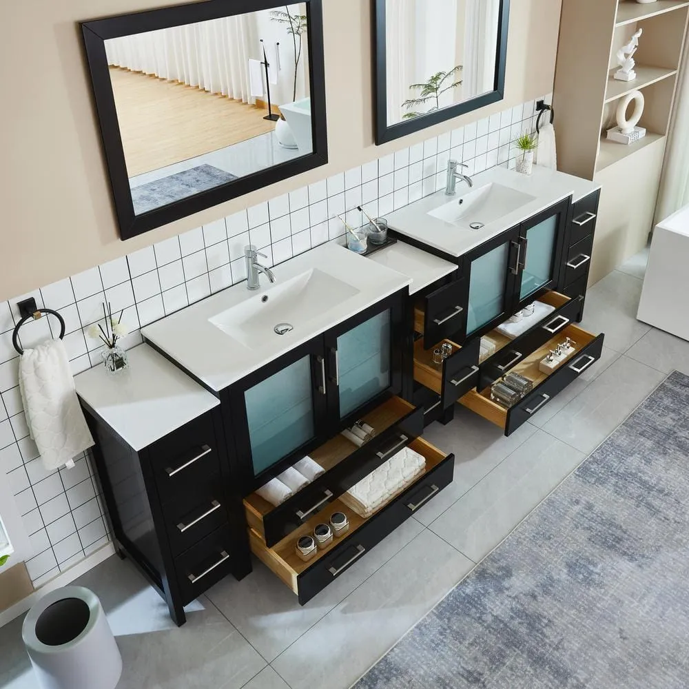Vanity Art Brescia 108 in. W x 18 in. D x 36 in. H Bathroom Vanity in Espresso with Double Basin Top in White Ceramic and Mirrors, photo 5 of 11