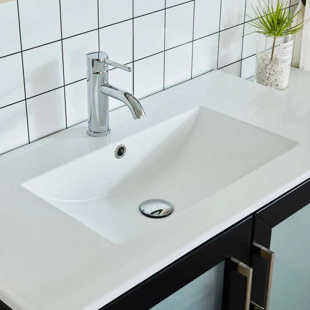 Vanity Art Brescia 108 in. W x 18 in. D x 36 in. H Bathroom Vanity in Espresso with Double Basin Top in White Ceramic and Mirrors, photo 4 of 11