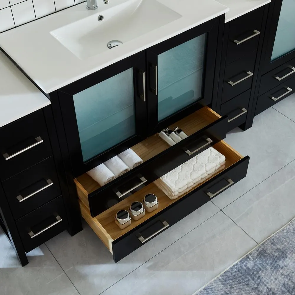 Vanity Art Brescia 108 in. W x 18 in. D x 36 in. H Bathroom Vanity in Espresso with Double Basin Top in White Ceramic and Mirrors, photo 6 of 11