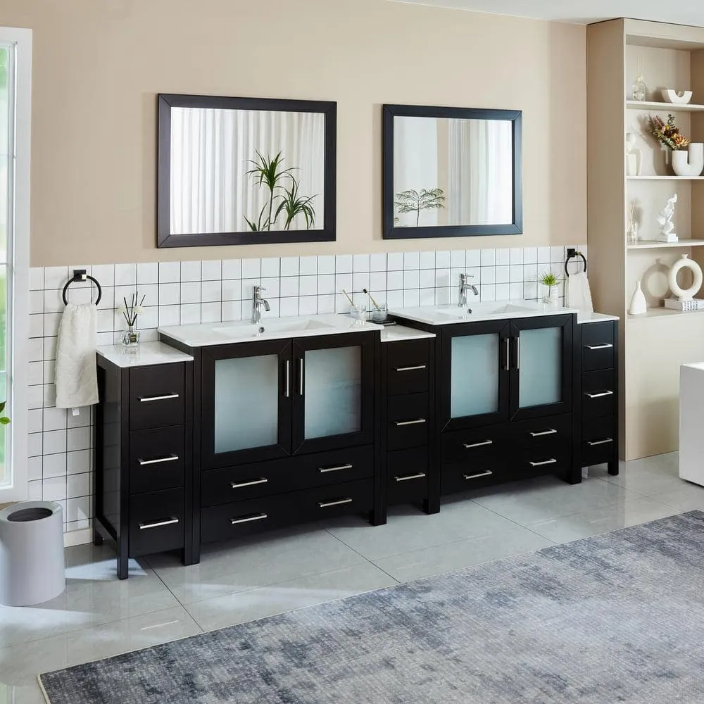 Vanity Art Brescia 108 in. W x 18 in. D x 36 in. H Bathroom Vanity in Espresso with Double Basin Top in White Ceramic and Mirrors, photo 2 of 11