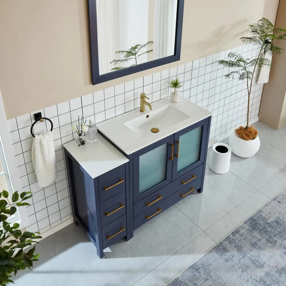 Vanity Art Brescia 48 in. W x 18 in. D x 36 in. H Single Sink Bathroom Vanity in Blue with White Ceramic Top and Mirror, photo 3 of 10