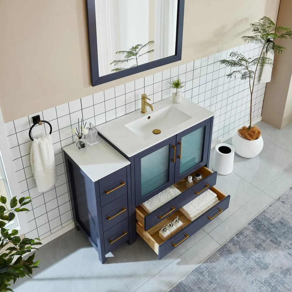 Vanity Art Brescia 48 in. W x 18 in. D x 36 in. H Single Sink Bathroom Vanity in Blue with White Ceramic Top and Mirror, photo 5 of 10