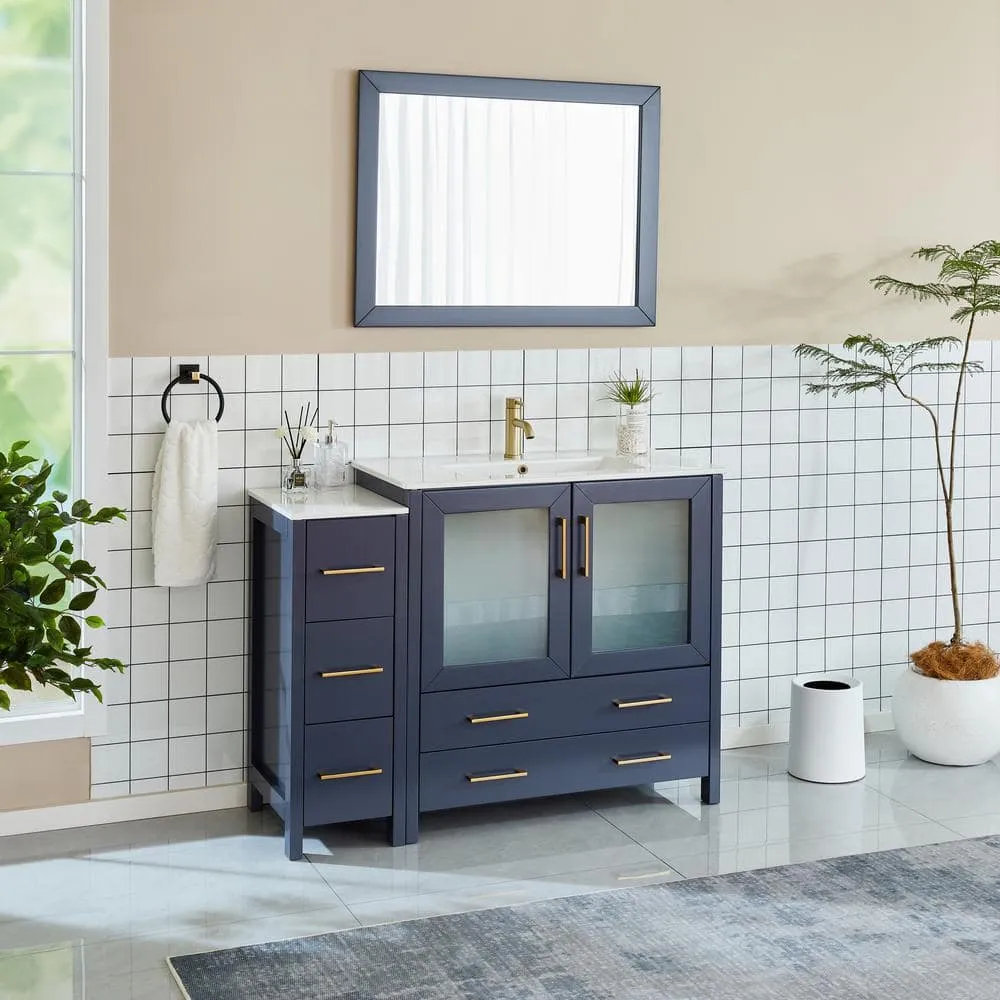 Vanity Art Brescia 48 in. W x 18 in. D x 36 in. H Single Sink Bathroom Vanity in Blue with White Ceramic Top and Mirror, photo 2 of 10