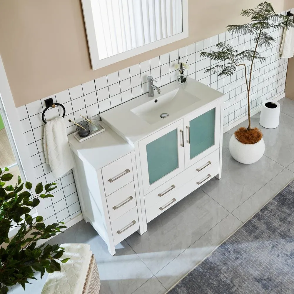 Vanity Art Brescia 48 in. W x 18 in. D x 36 in. H Bathroom Vanity in Espresso with Single Basin Vanity Top in White Ceramic and Mirror, photo 4 of 9