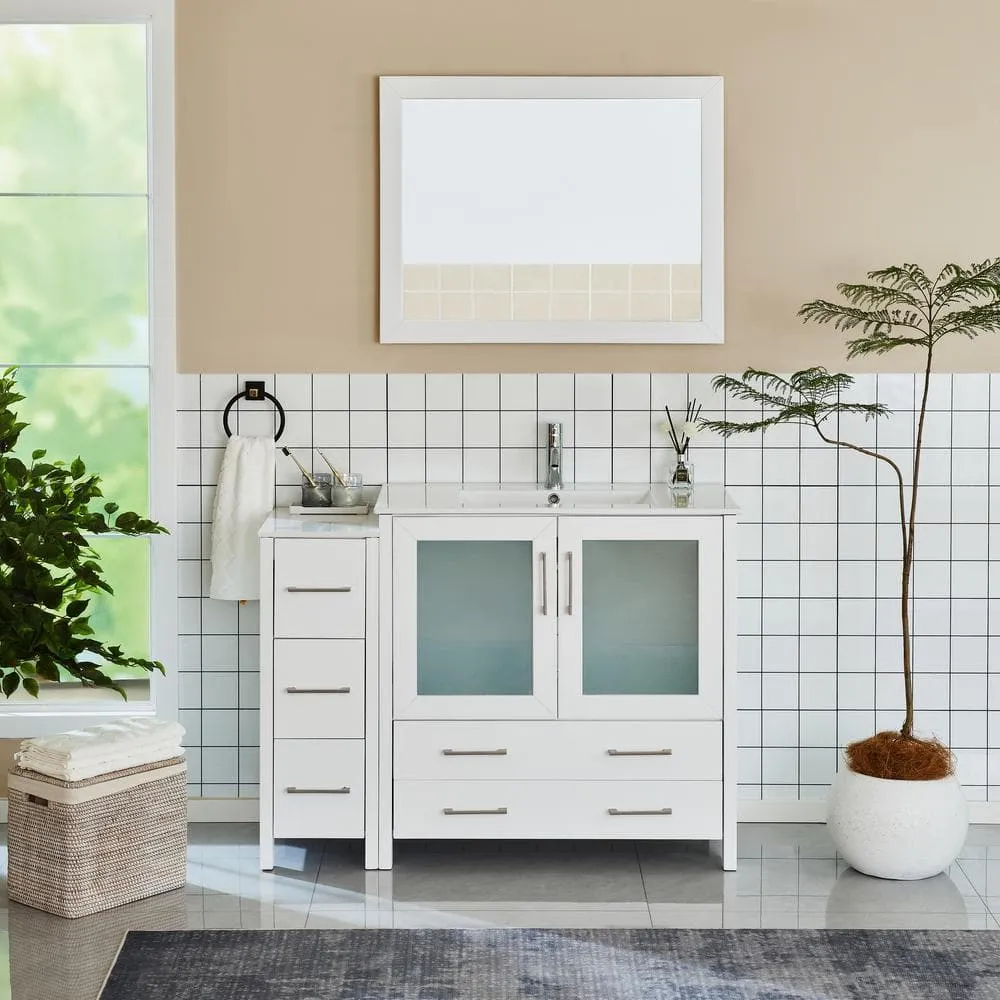 Vanity Art Brescia 48 in. W x 18 in. D x 36 in. H Bathroom Vanity in Espresso with Single Basin Vanity Top in White Ceramic and Mirror, photo 2 of 9