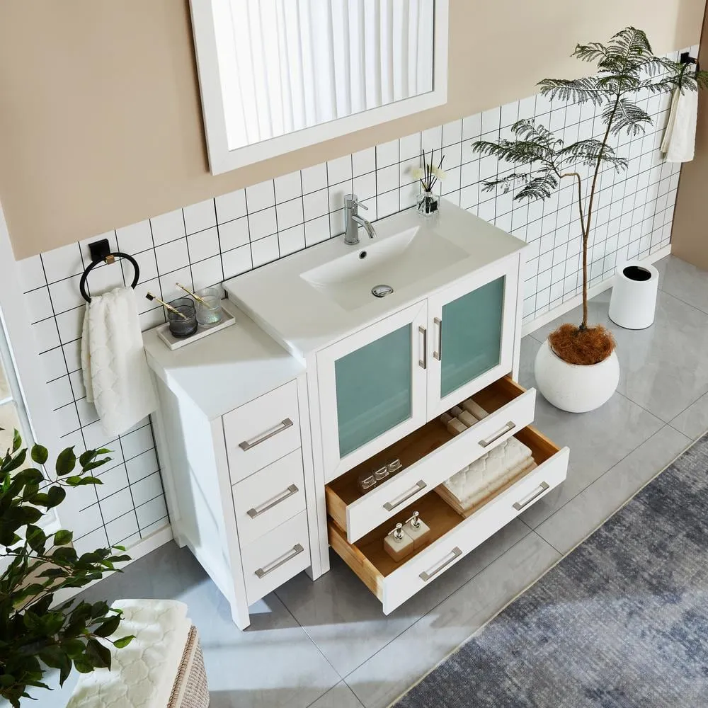 Vanity Art Brescia 48 in. W x 18 in. D x 36 in. H Bathroom Vanity in Espresso with Single Basin Vanity Top in White Ceramic and Mirror, photo 6 of 9