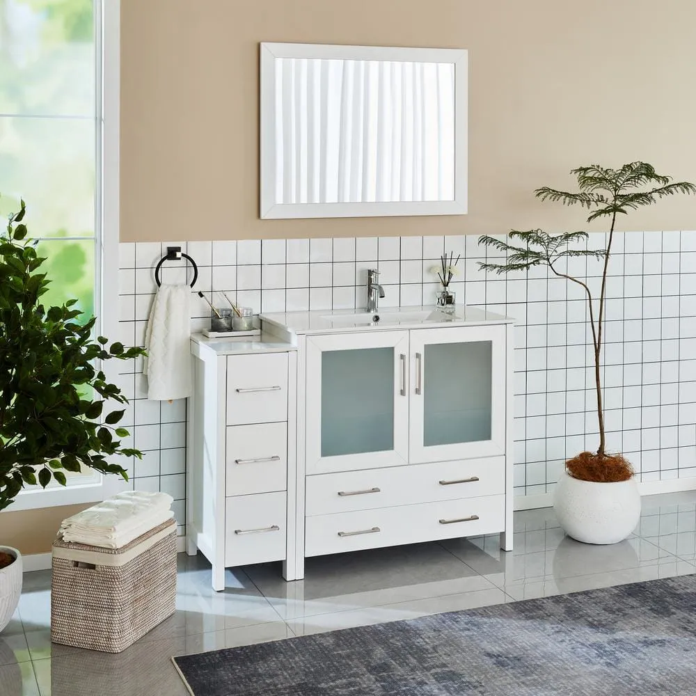 Vanity Art Brescia 48 in. W x 18 in. D x 36 in. H Bathroom Vanity in Espresso with Single Basin Vanity Top in White Ceramic and Mirror, photo 3 of 9