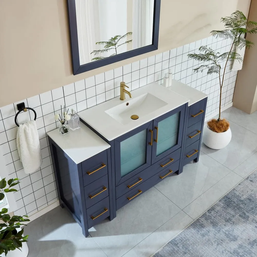 Vanity Art Brescia 60 in. W x 18 in. D x 36 in. H Single Sink Bathroom Vanity in Blue with White Ceramic Top and Mirror, photo 3 of 11