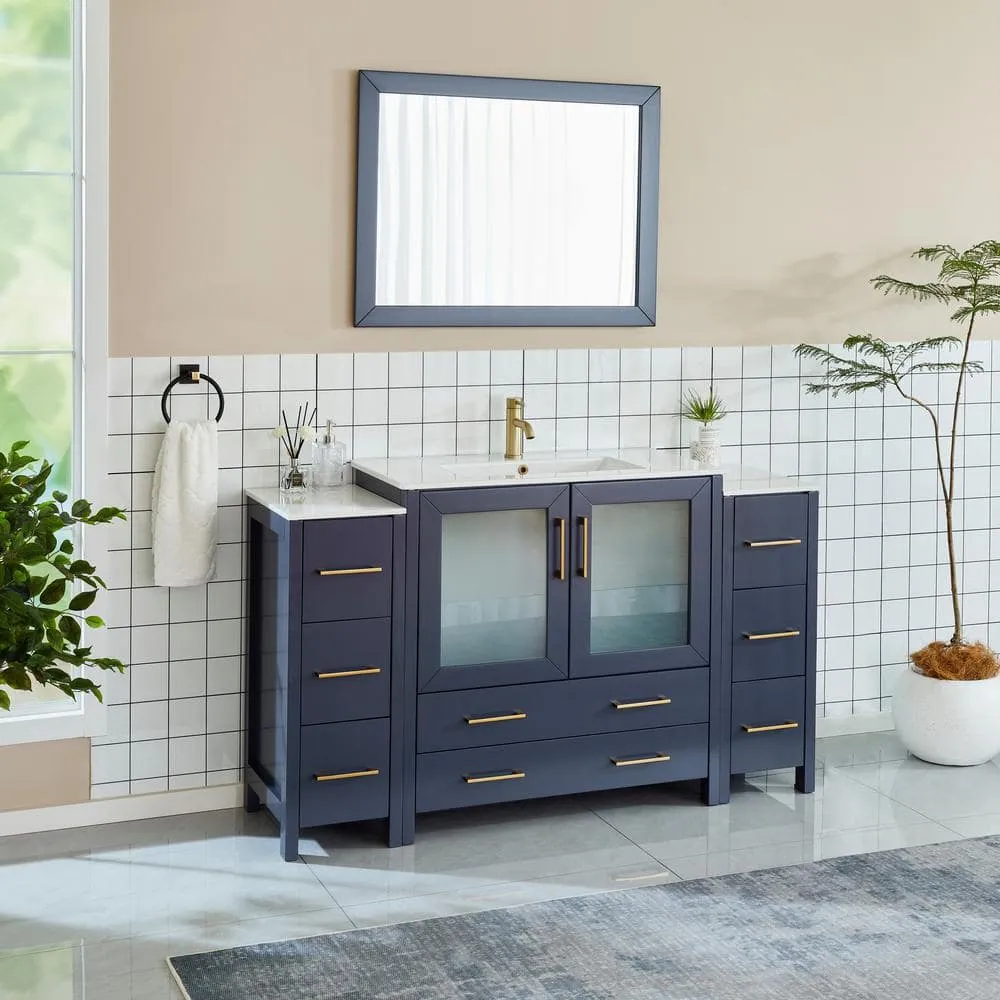 Vanity Art Brescia 60 in. W x 18 in. D x 36 in. H Single Sink Bathroom Vanity in Blue with White Ceramic Top and Mirror, photo 2 of 11