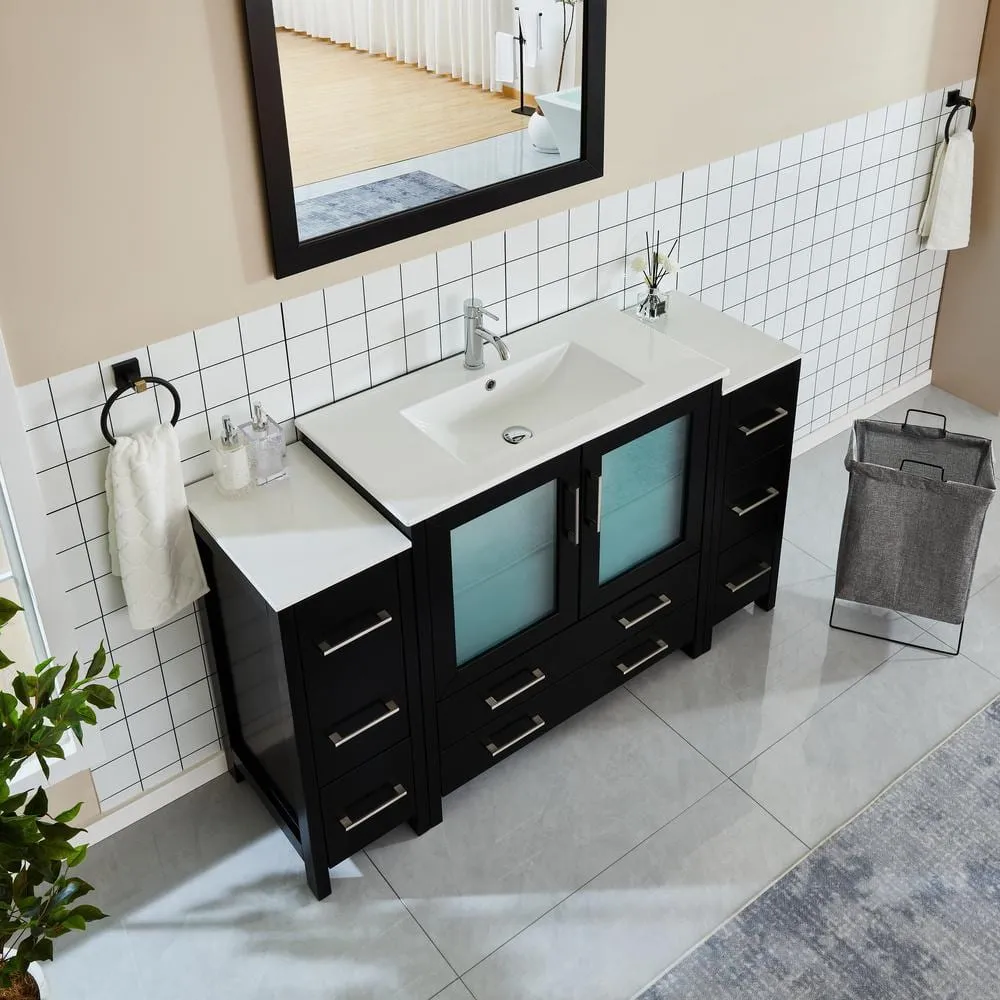 Vanity Art Brescia 60 in. W x 18 in. D x 36 in. H Bathroom Vanity in Espresso with Single Basin Vanity Top in White Ceramic and Mirror, photo 4 of 9