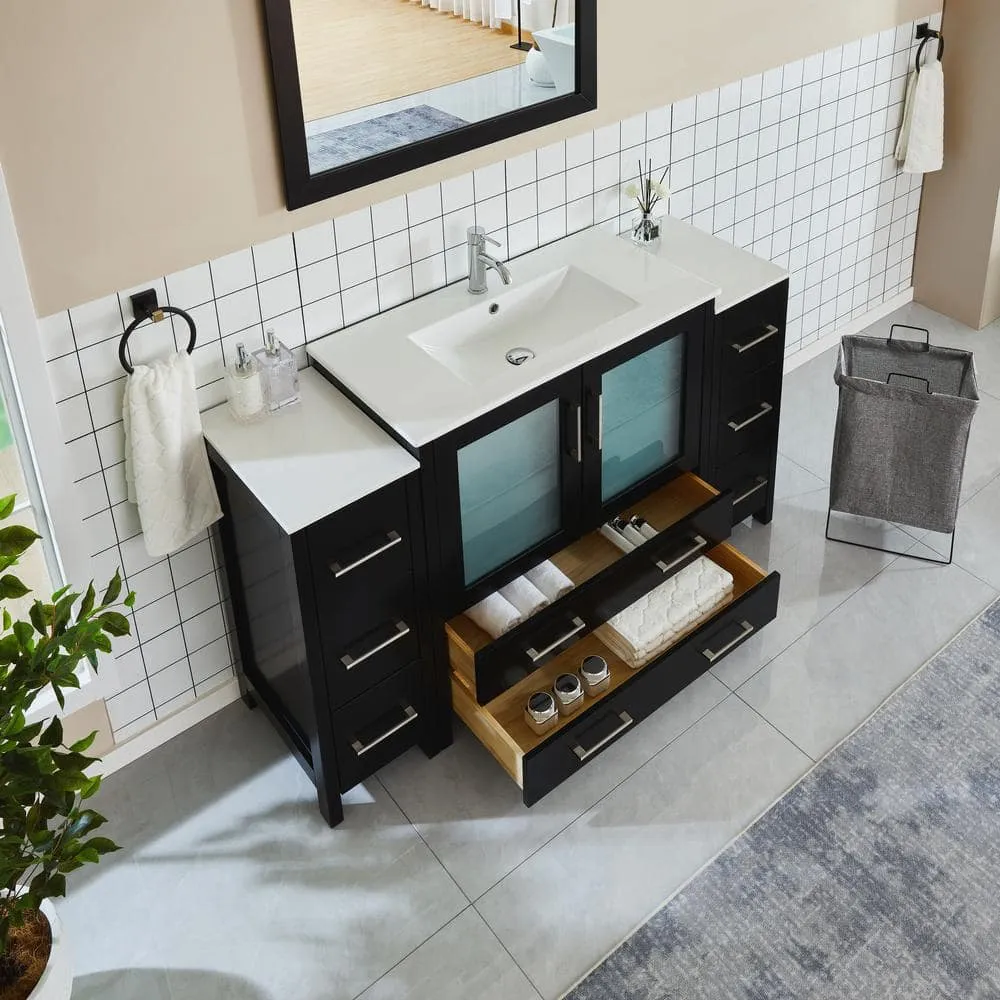 Vanity Art Brescia 60 in. W x 18 in. D x 36 in. H Bathroom Vanity in Espresso with Single Basin Vanity Top in White Ceramic and Mirror, photo 6 of 9