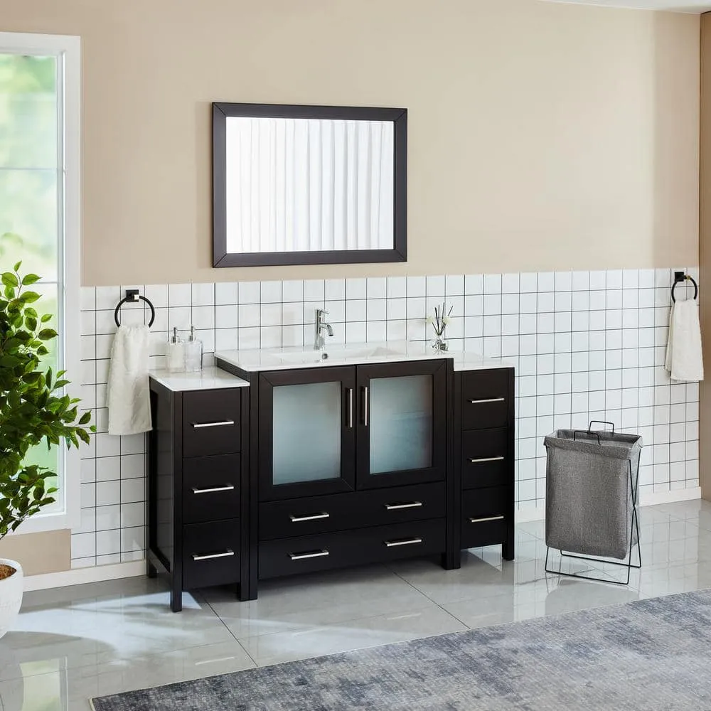 Vanity Art Brescia 60 in. W x 18 in. D x 36 in. H Bathroom Vanity in Espresso with Single Basin Vanity Top in White Ceramic and Mirror, photo 3 of 9