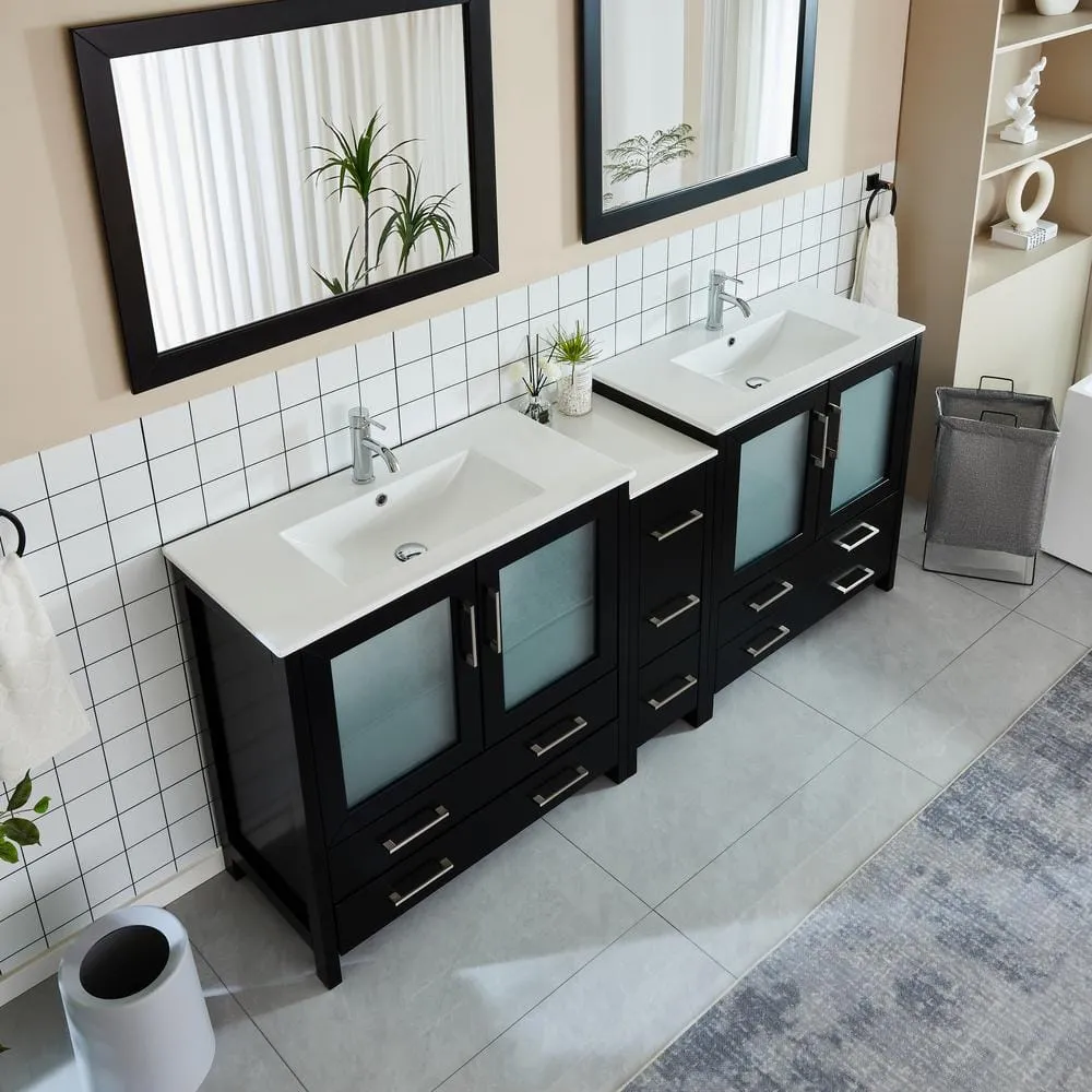 Vanity Art Brescia 84 in. W x 18 in. D x 36 in. H Bath Vanity in Espresso with Vanity Top in White with White Basin and Mirror, photo 3 of 10