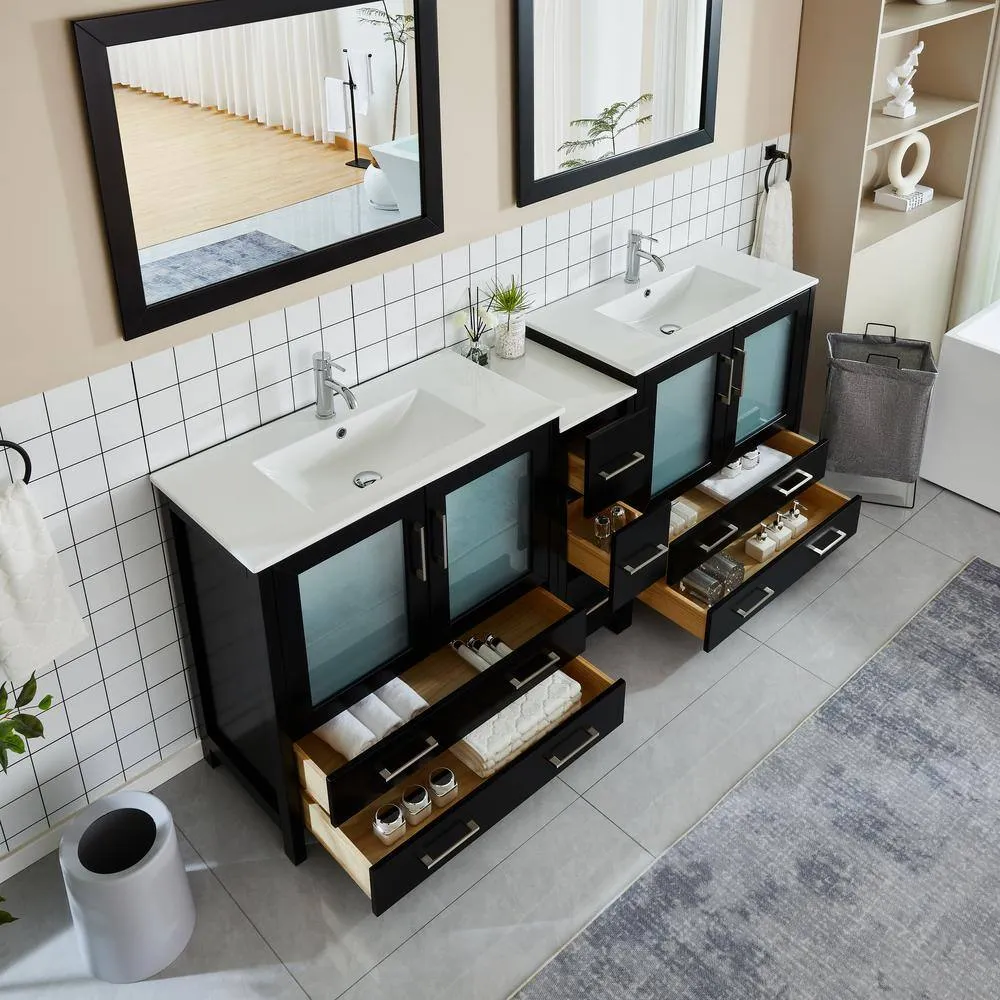 Vanity Art Brescia 84 in. W x 18 in. D x 36 in. H Bath Vanity in Espresso with Vanity Top in White with White Basin and Mirror, photo 5 of 10