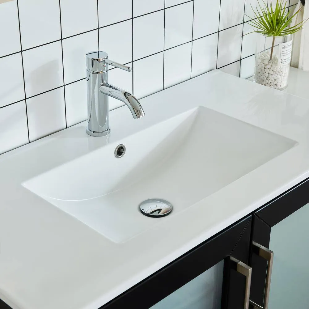 Vanity Art Brescia 84 in. W x 18 in. D x 36 in. H Bath Vanity in Espresso with Vanity Top in White with White Basin and Mirror, photo 4 of 10