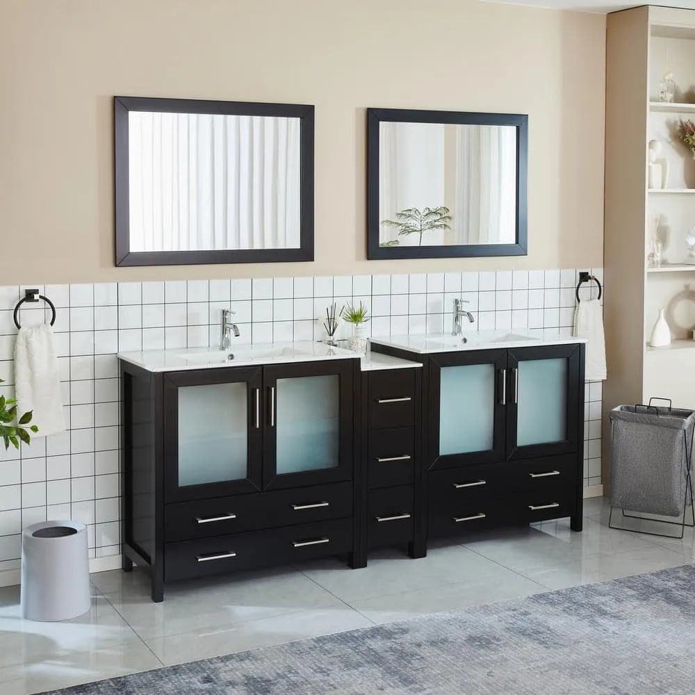 Vanity Art Brescia 84 in. W x 18 in. D x 36 in. H Bath Vanity in Espresso with Vanity Top in White with White Basin and Mirror, photo 2 of 10