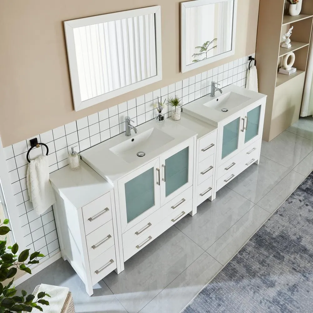 Vanity Art Brescia 96 in. W x 18 in. D x 36 in. H Bathroom Vanity in White with Double Basin Top in White Ceramic and Mirrors, photo 3 of 11