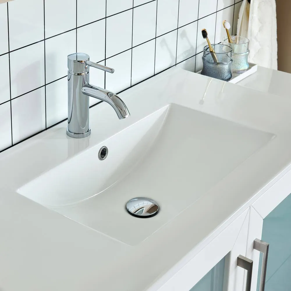 Vanity Art Brescia 96 in. W x 18 in. D x 36 in. H Bathroom Vanity in White with Double Basin Top in White Ceramic and Mirrors, photo 4 of 11