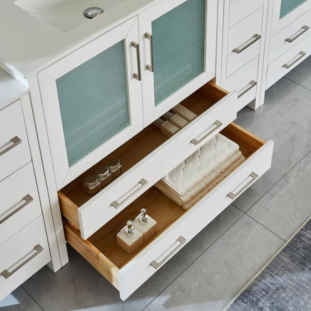 Vanity Art Brescia 96 in. W x 18 in. D x 36 in. H Bathroom Vanity in White with Double Basin Top in White Ceramic and Mirrors, photo 6 of 11