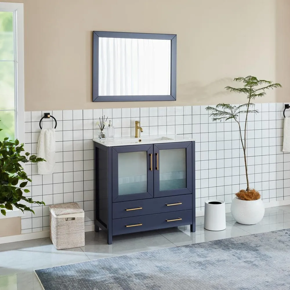 Vanity Art Brescia 36 in. W x 18 in. D x 36 in. H Single Sink Bathroom Vanity in Blue with White Ceramic Top and Mirror, photo 2 of 9