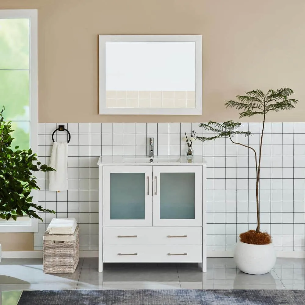 Vanity Art Brescia 24 in. W x 18 in. D x 36 in. H Bath Vanity in Grey with Vanity Top in White with White Basin and Mirror, photo 9 of 12