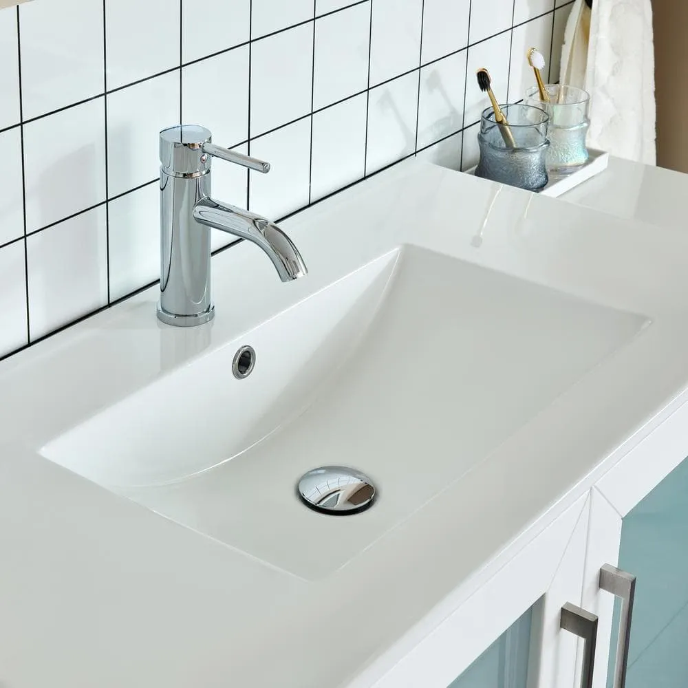 Vanity Art Brescia 36 in. W x 18 in. D x 36 in. H Bathroom Vanity in White with Single Basin Vanity Top in White Ceramic and Mirror, photo 3 of 8