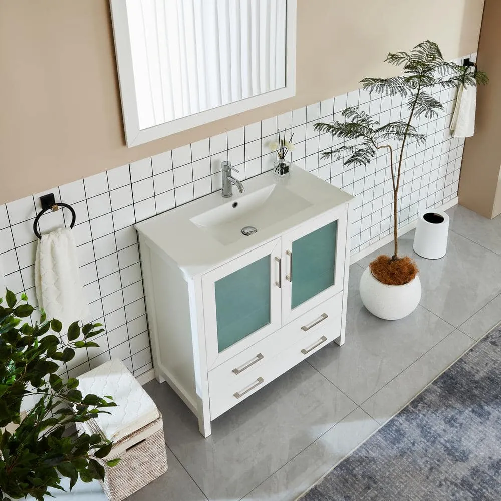 Vanity Art Brescia 36 in. W x 18 in. D x 36 in. H Bathroom Vanity in White with Single Basin Vanity Top in White Ceramic and Mirror, photo 2 of 8