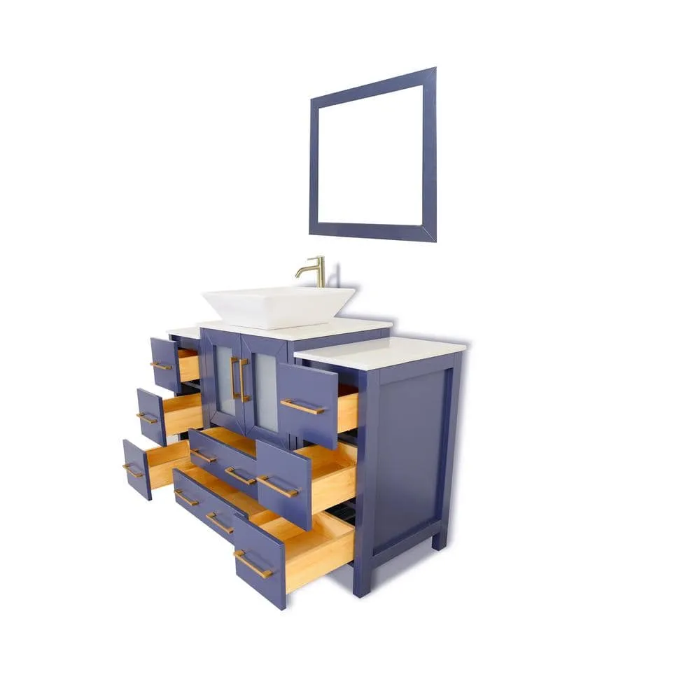 Vanity Art Ravenna 48 in. W Single Basin Bathroom Vanity in Blue with White Top in Engineered Marble Top and Mirror, photo 6 of 7