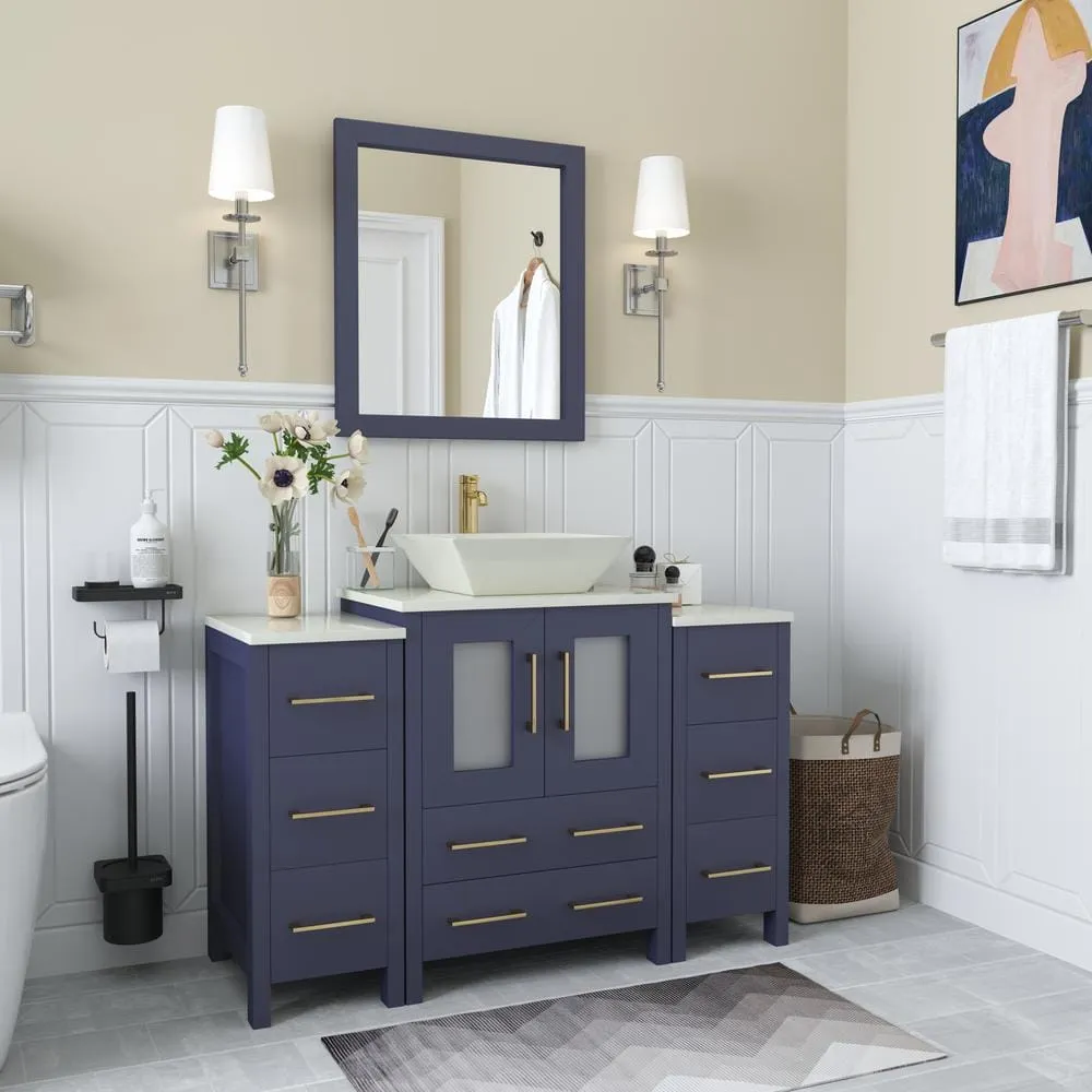 Vanity Art Ravenna 48 in. W Single Basin Bathroom Vanity in Blue with White Top in Engineered Marble Top and Mirror, photo 7 of 7