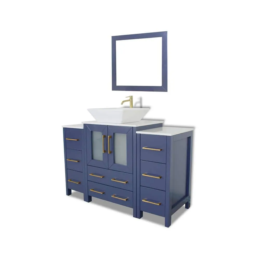 Vanity Art Ravenna 48 in. W Single Basin Bathroom Vanity in Blue with White Top in Engineered Marble Top and Mirror, photo 5 of 7