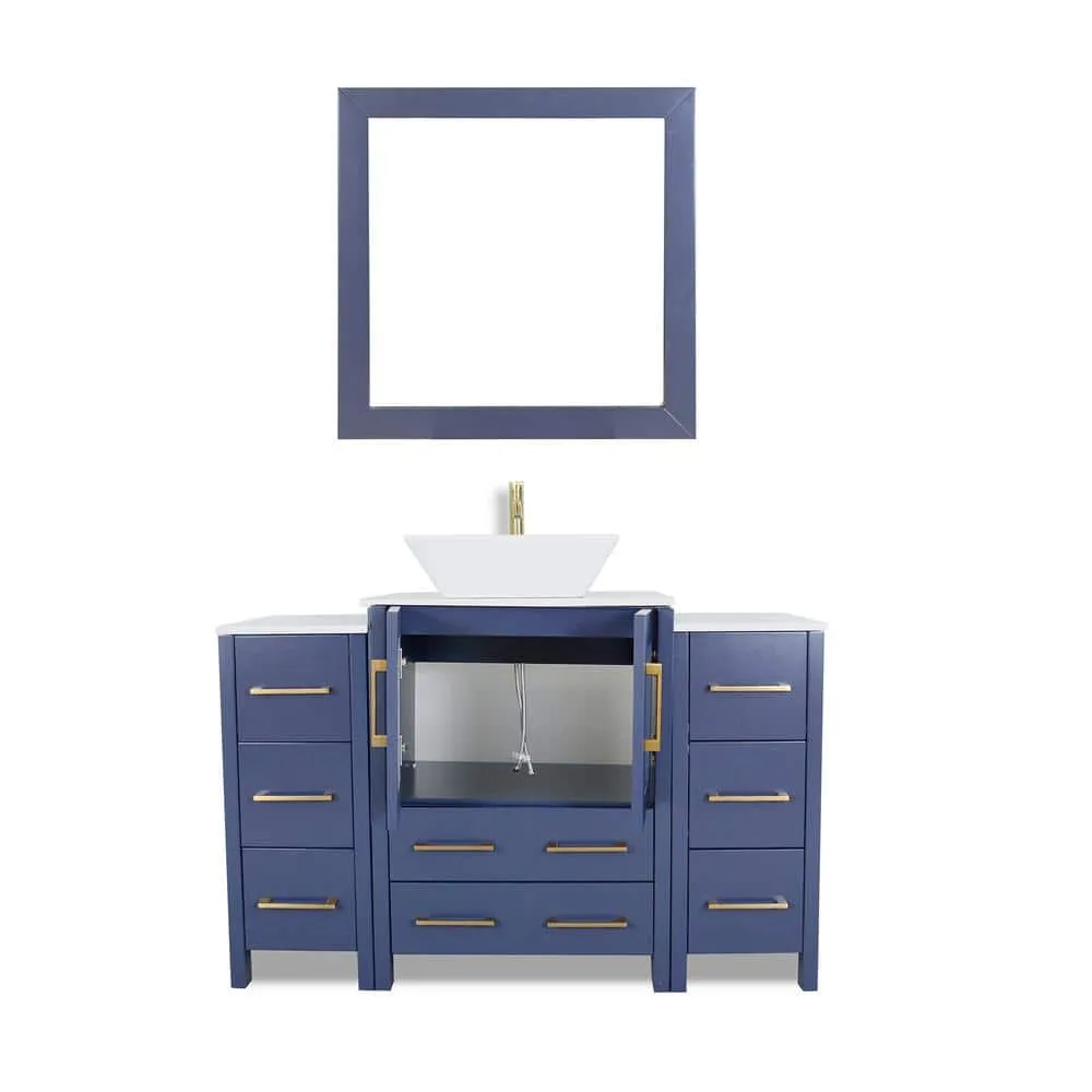 Vanity Art Ravenna 48 in. W Single Basin Bathroom Vanity in Blue with White Top in Engineered Marble Top and Mirror, photo 4 of 7