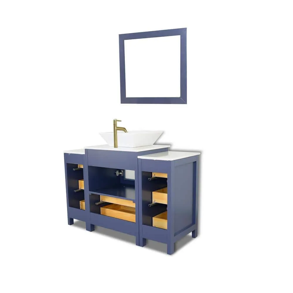 Vanity Art Ravenna 48 in. W Single Basin Bathroom Vanity in Blue with White Top in Engineered Marble Top and Mirror, photo 2 of 7