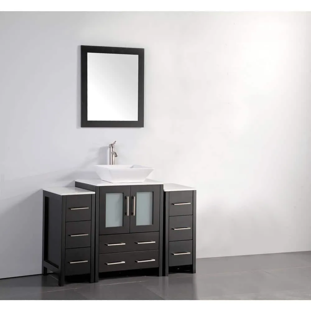 Vanity Art Ravenna 48 in. W Bathroom Vanity in Espresso with Single Basin in White Engineered Marble Top and Mirror, photo 6 of 6