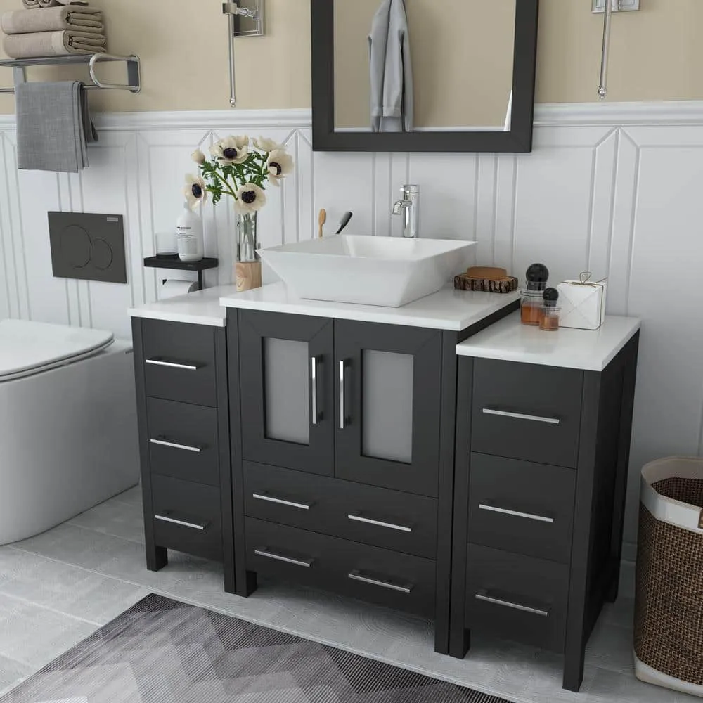 Vanity Art Ravenna 48 in. W Bathroom Vanity in Espresso with Single Basin in White Engineered Marble Top and Mirror, photo 3 of 6
