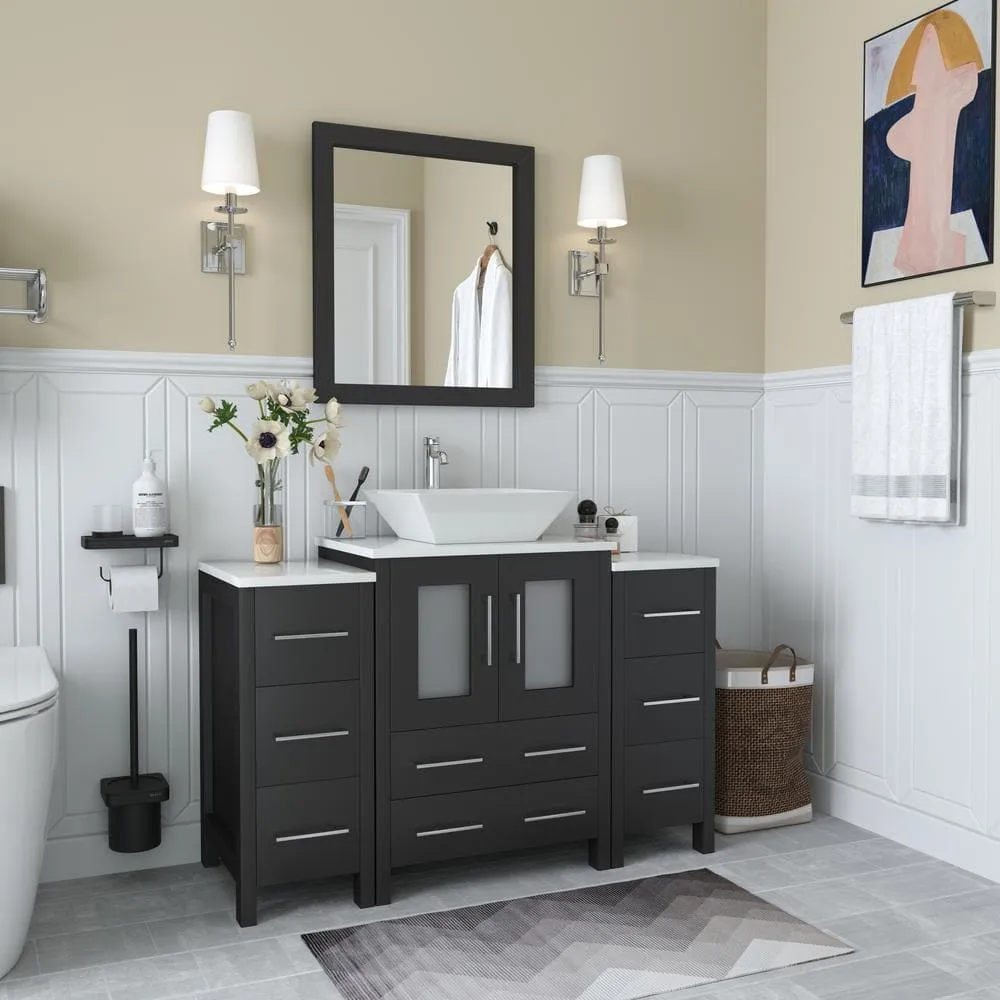 Vanity Art Ravenna 48 in. W Bathroom Vanity in Espresso with Single Basin in White Engineered Marble Top and Mirror, photo 2 of 6