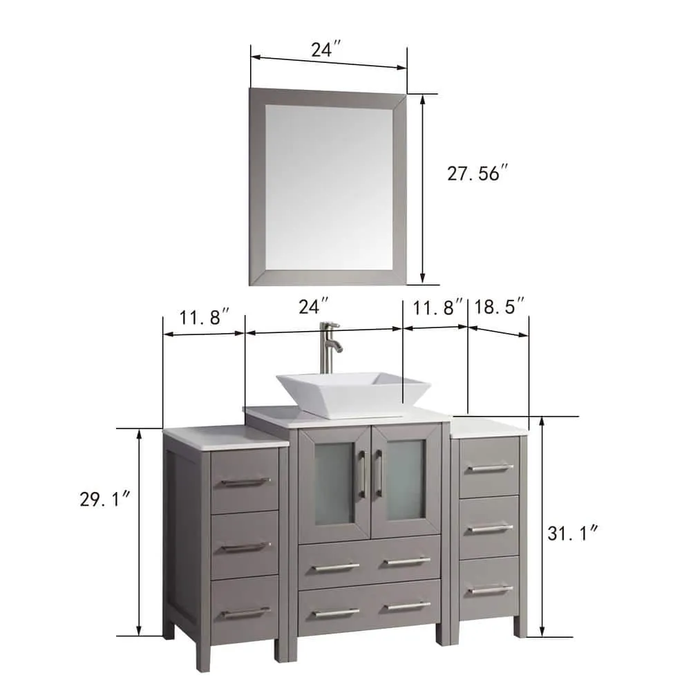 Vanity Art Ravenna 48 in. W Bathroom Vanity in Grey with Single Basin in White Engineered Marble Top and Mirror, photo 6 of 8