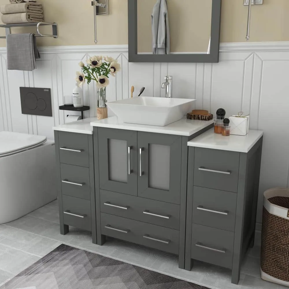 Vanity Art Ravenna 48 in. W Bathroom Vanity in Grey with Single Basin in White Engineered Marble Top and Mirror, photo 3 of 8