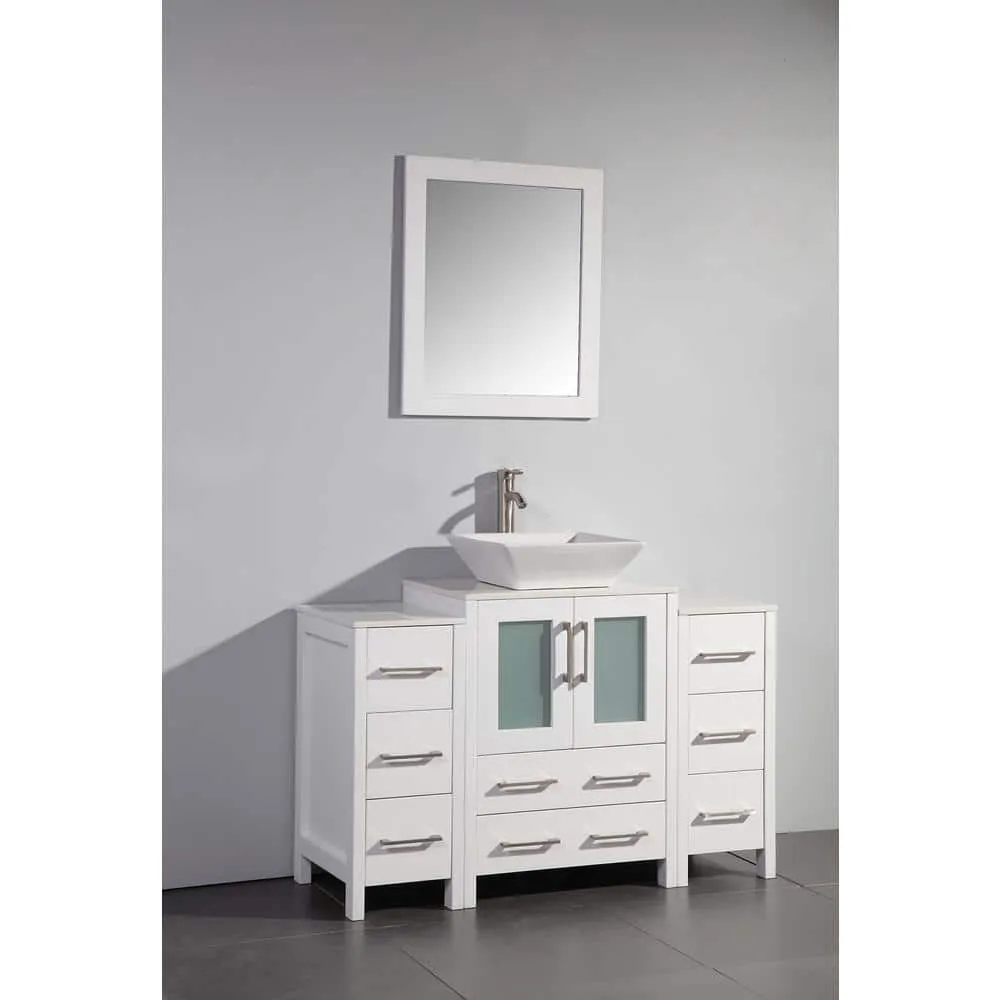 Vanity Art Ravenna 48 in. W Bathroom Vanity in White with Single Basin in White Engineered Marble Top and Mirror, photo 8 of 8