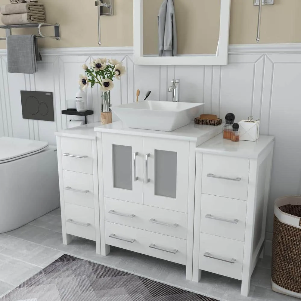 Vanity Art Ravenna 48 in. W Bathroom Vanity in White with Single Basin in White Engineered Marble Top and Mirror, photo 3 of 8
