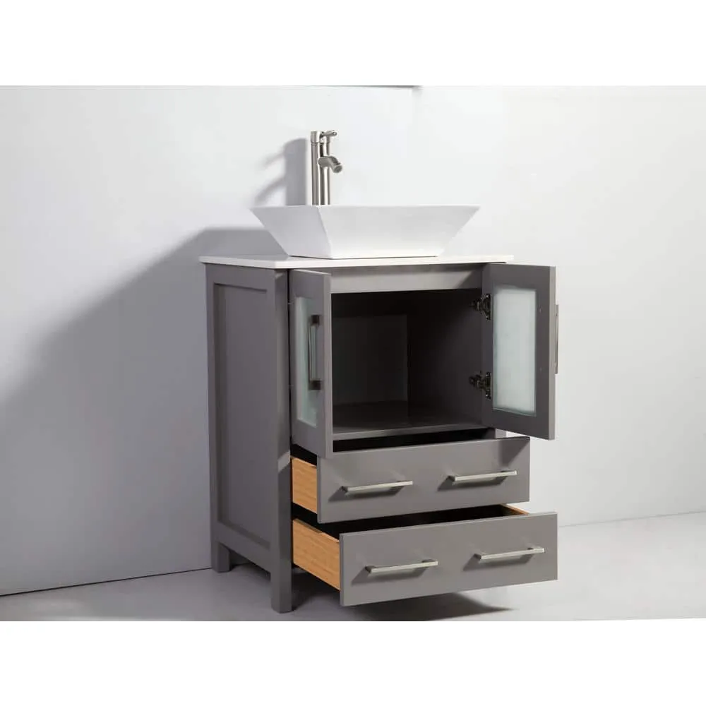 Vanity Art Ravenna 60 in. W Bathroom Vanity in Grey with Double Basin in White Engineered Marble Top and Mirror, photo 5 of 8