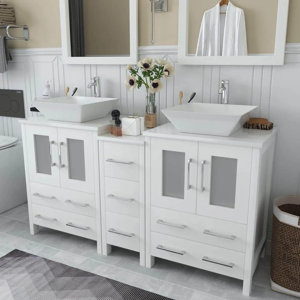 Vanity Art Ravenna 60 in. W Bathroom Vanity in White with Double Basin in White Engineered Marble Top and Mirror, photo 4 of 8