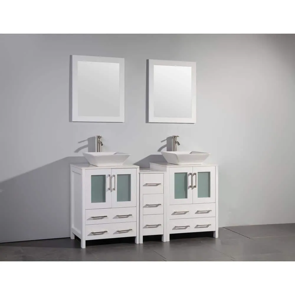 Vanity Art Ravenna 60 in. W Bathroom Vanity in White with Double Basin in White Engineered Marble Top and Mirror, photo 8 of 8