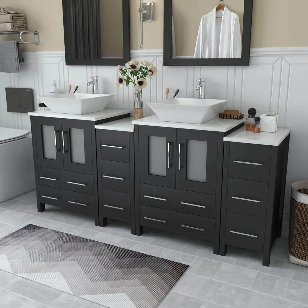 Vanity Art Ravenna 72 in. W Bathroom Vanity in Espresso with Double Basin in White Engineered Marble Top and Mirrors, photo 3 of 6