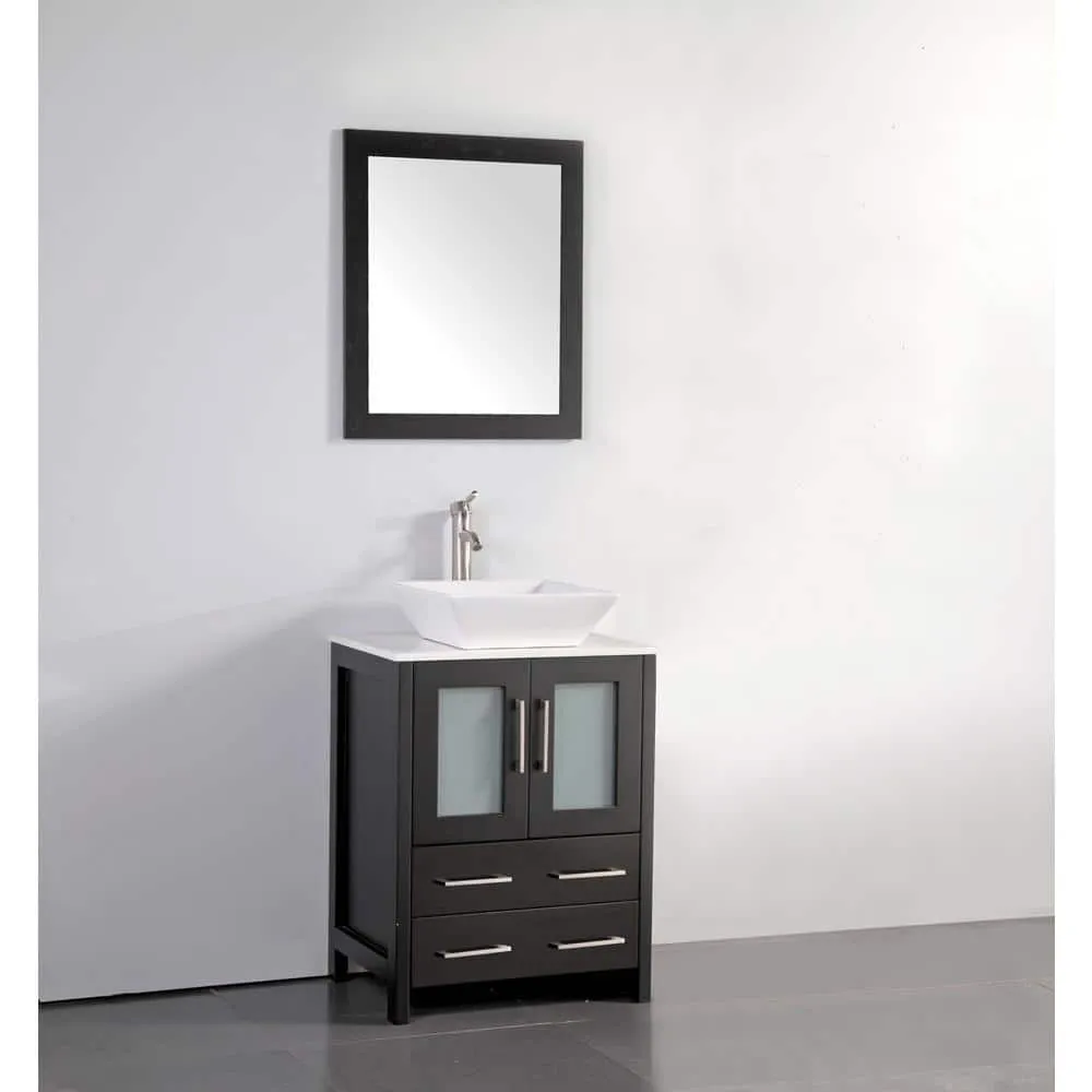 Vanity Art Ravenna 24 in. W Bathroom Vanity in Espresso with Single Basin in White Engineered Marble Top and Mirror, photo 5 of 5