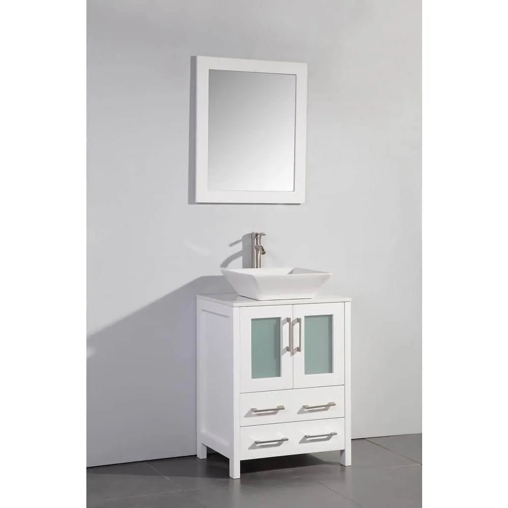 Vanity Art Ravenna 24-in W White Single Sink Bathroom Vanity with Engineered Marble Top and Mirror, photo 6 of 6