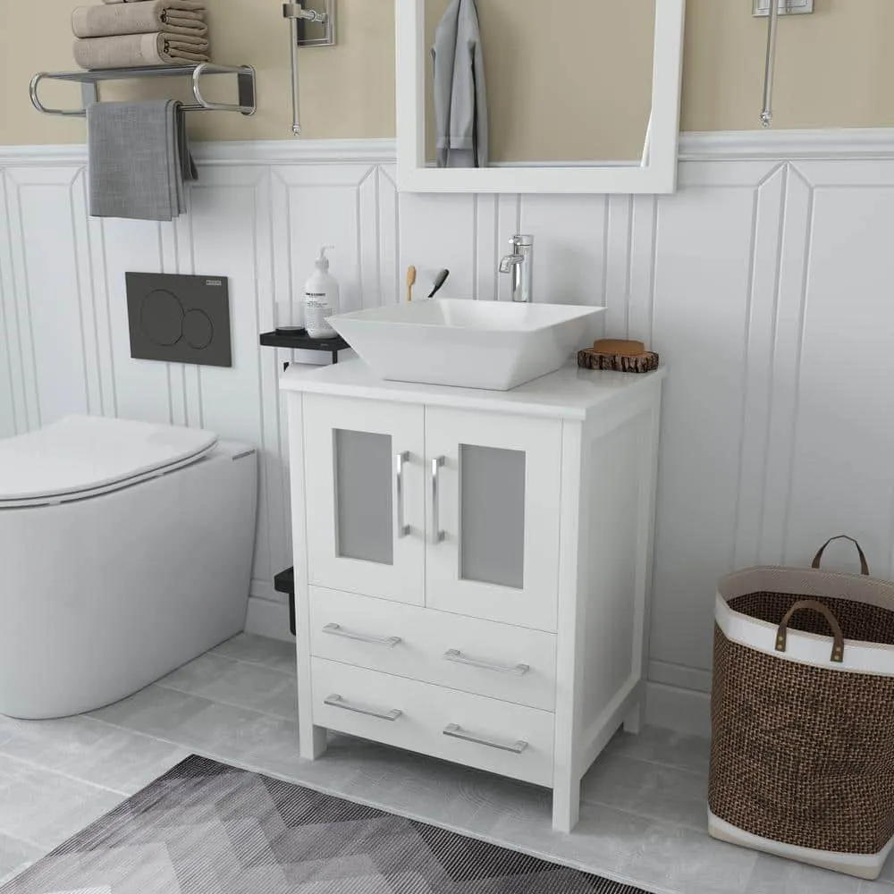Vanity Art Ravenna 24-in W White Single Sink Bathroom Vanity with Engineered Marble Top and Mirror, photo 3 of 6