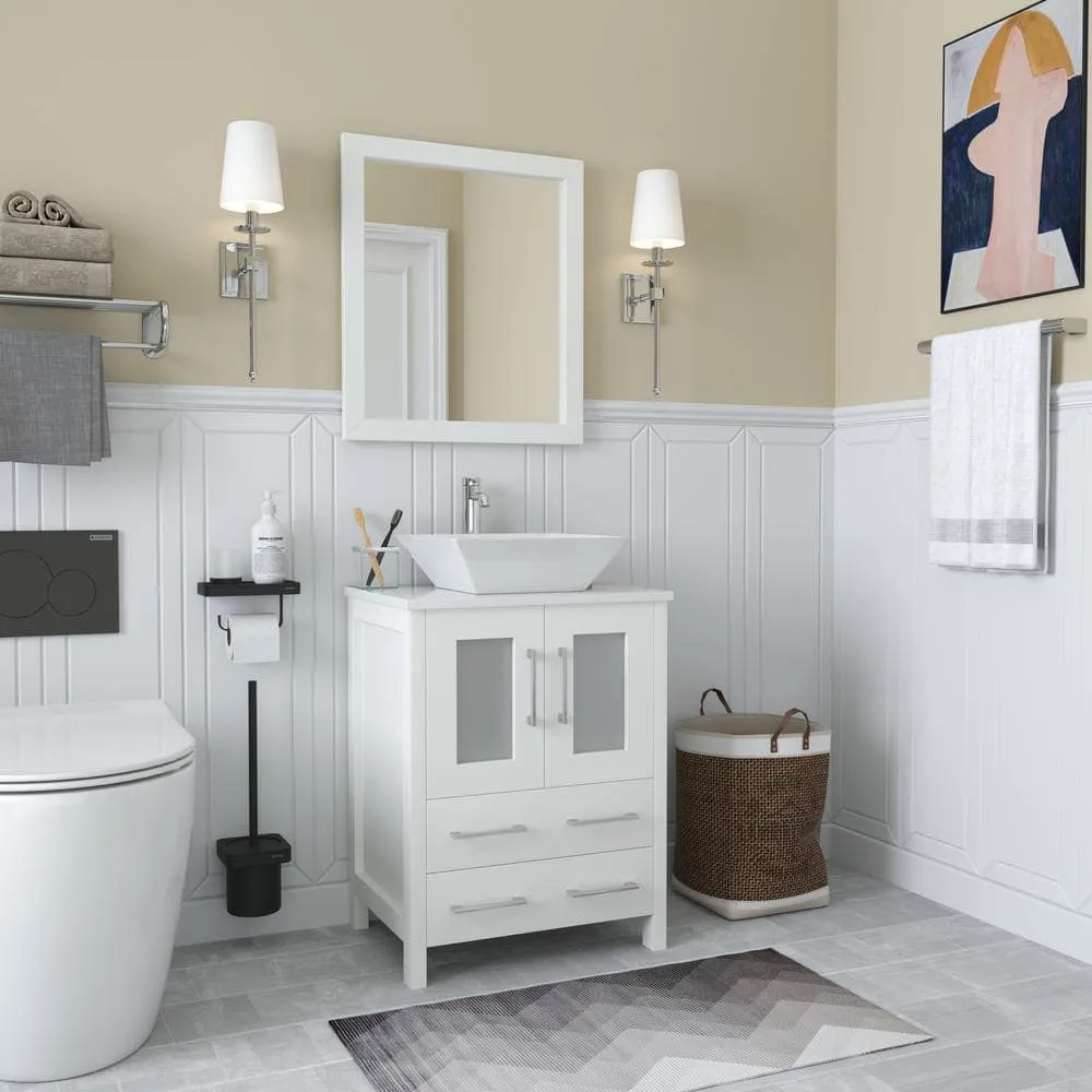Vanity Art Ravenna 24-in W White Single Sink Bathroom Vanity with Engineered Marble Top and Mirror, photo 2 of 6