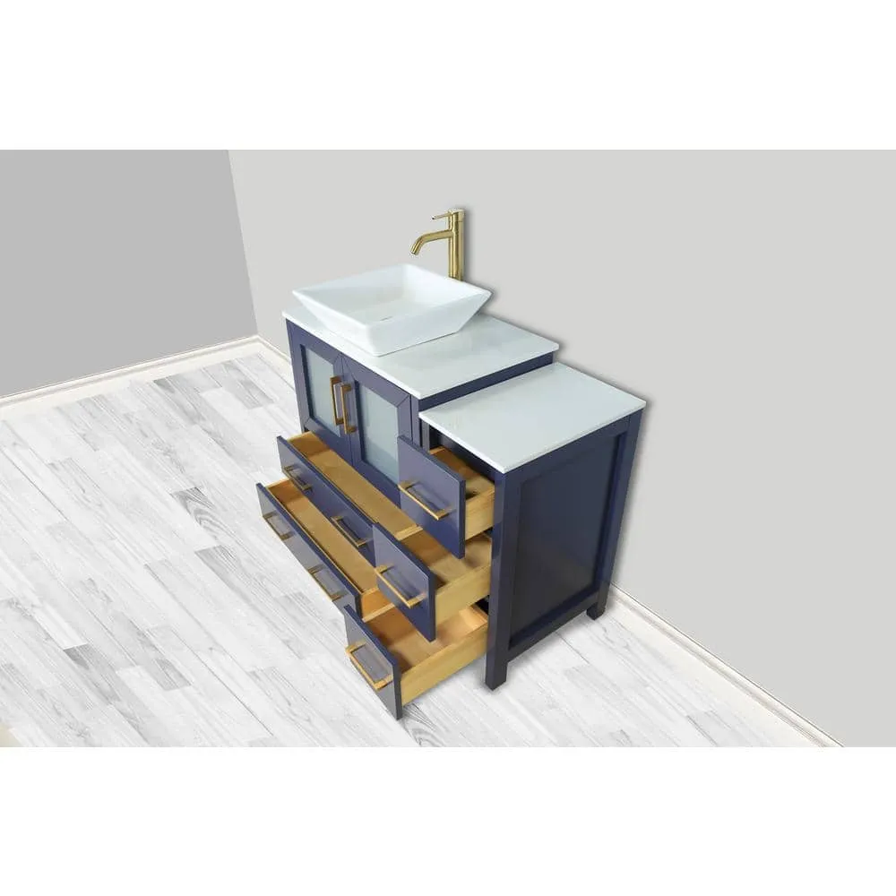 Vanity Art Ravenna 42 in. W Single Basin Bathroom Vanity in Blue with White Engineered Marble Top and Mirror, photo 5 of 6